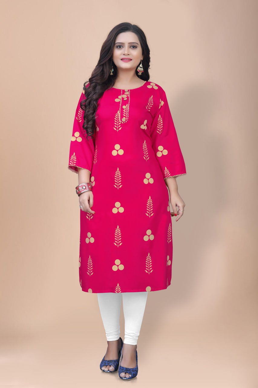 Designer Rayon Kurtis with Gold Print π